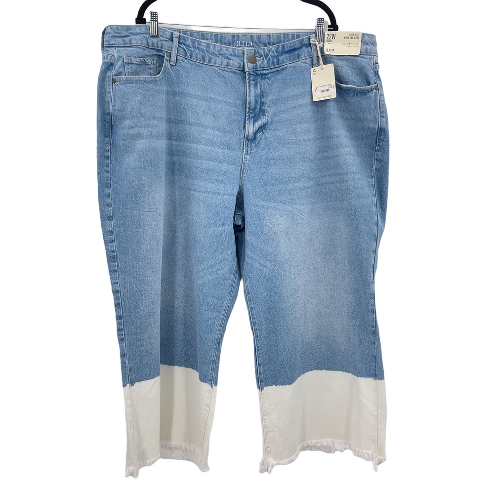 A.N.A. NEW Jeans Women's 22W High-Rise Wise Leg Crop Light Blue White Dip Dye